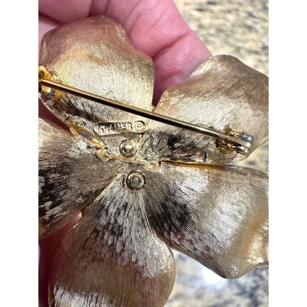 Vintage 1960 Robert Original Orange Enamel Flower Brooch Retro Statement Jewelry - Picture 3 of 5